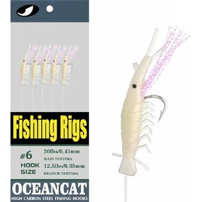 OCEAN CAT 10 Packs Luminous Shrimp Fishing Rigs with String Hooks Glow Fishing Beads High Carbon Hooks for Freshwater Saltwater Fishing Lures Bait Rig Tackle