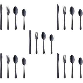 Buyer Star 20-Piece Black Silverware Flatware Set Stainless Steel Travel Eating Utensil for Picnic Camping, Service for 5, Dishwasher Safe