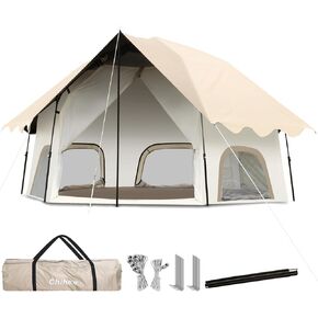 Chihee Camping Tents Pop-Up Stand-up Tent, Family Cabin Tent with Awning Porch 4-Person Outdoor Tent with Screen Room Large Capacity, Waterproof and Windproof, Easy Setup,Traveling Hiking Picnic