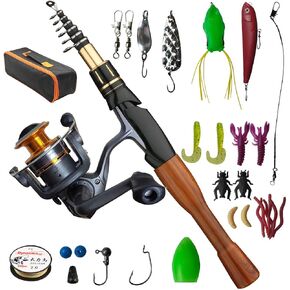Telescopic Fishing Rod and Spinning Fishing Reel Combo 30pcs Suit,Travel Rod and Fishing Gear Combo with Carry Bag for Saltwater Freshwater
