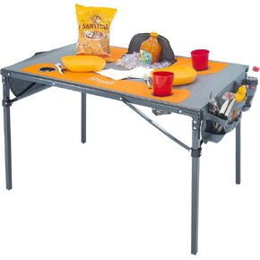 Creative Outdoors Folding Table with Built-in Cooler - Outdoor Portable Camping Table with 4 Cup Holders and Durable Steel Frame - Quality Material (Orange/Gray)