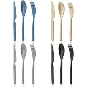 Large Knives Spoons and Forks Set, 12pcs Reusable Plastic Utensils, Cutlery Set for Lunch Travel School Picnic Camping or Daily Use