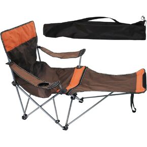 كرسي صالة التخييم، كرسي تخييم مع مسند للقدمين للبالغين في الهواء الطلق والتخييم على الشاطئ والمشي لمسافات طويلة وصيد الأسماك، كرسي تخييم محمول قابل للطي مع مسند للرأس ومسند للقدمين وحقيبة تخزين (بني) in Kuwait