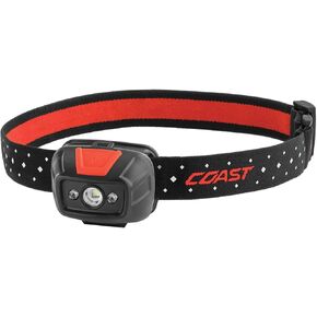 Coast® FL19 365 Lumen Dual Color (White & Red) LED Headlamp, Batteries & Hard Hat Clips Included, Black
