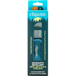 Cliganic Mosquito Repellent Pack (1 Clip + 2 Refill Pellets) - Natural DEET-Free, Essential Oil Infused