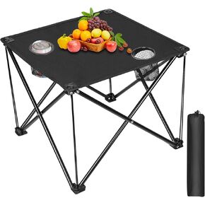 Folding Camping Table, 600D Oxford Portable Picnic Tables Lightweight Folding Table Beach Table with 2 Cup Holder for BBQ Outdoor Fishing Beach Picnic and Outdoor Activities