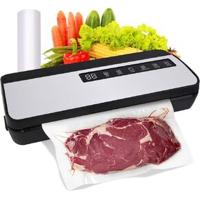 Vacuum Sealer Machine, 80KPA 130W Food Sealer Machine Build-in Cutter&Storage | Digital Countdown | 1 Bag Roll | Air Suction Hose(Silver)
