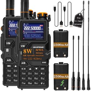 BAOFENG K5PLUS Tri Band Ham Radio Long Range (Upgrade of UV-5R) Handheld High Power NOAA Weather Receiver Two Way Walkie Talkies with Copy Frequency,USB C Charger,2500mAh Battery,Airband,999CH,2 Pack