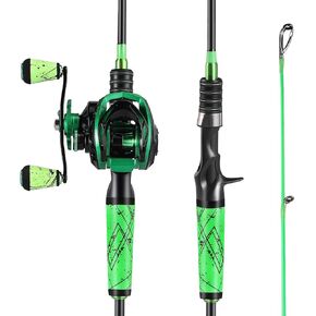 One Bass Fishing Rod and Reel Combo, Baitcasting Combo with SuperPolymer Handle- Green- 1.98M -Left Handed