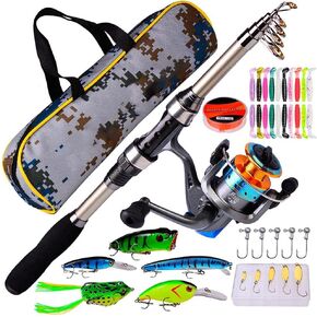 Fishing Rod Kit, Multifunctional Carbon Fiber Telescopic Fishing Spinning Reel Combo Set with Fishing Reel,Line,Lure,Hooks Fishing Accessory with Carry Bag