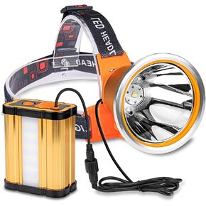 Superbright Bright Portable Rechargeable Headlight Powerful LED Headlamp Flashlight with 3 Light Modes External Battery Pack for Camping Biking Hunting Fishing (White Light)