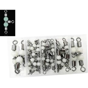 35Pcs/Box 4 Sizes T-Turn Three 3-Way Fishing Swivel Set Luminous Triple Rolling Barrel Swivel Fishing Line Connector Tangle Free Tackle Equipment,Test 41-132LB