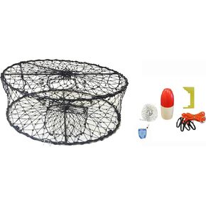 KUFA CT50 Sports Foldable Crab Trap with Red/White Floats, Harness, Bait Bag, Crab Caliper & Non-Lead Sinking Line Combo (CT50+CAS3)