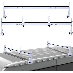 Van Ladder Roof Racks, Adjustable Length 57-63“,Upgraded Anti Collapse 5-section 2 Bars Van Roof Rack, Suitable for Vans with Rain Gutter only,700LB Load-Capacity