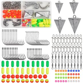 164pcs Pompano Rigs Making Kit Saltwater Surf Fishing Rig Accessories Fishing Swivel Snaps Hooks Pompano Foam Floats Weights Fishing Beads 164pcs Saltwater Terminal Tackle Set for Bass Trout