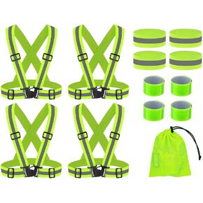 Running Reflective Vest Gear, 4Pack Reflective Safety Harness, High Visible Reflective Running Vest, Adjustable Safety Vest, 8PCS Reflective Wristbands, for Running, Jogging, Hiking, Cycling
