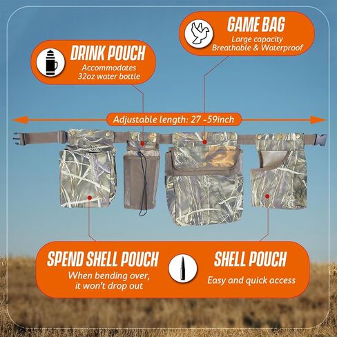 IC iclover حزام صيد الحمامة، مجال قابل للتعديل وحزام اللعبة مع حقيبة لعبة الطيور، الحقيبة شل البندقية، حامل زجاجة المياه، حزام الرماية خفيف الوزن مقاوم للماء، معدات الصيد الرياضية من الطين المرتفعات in Kuwait