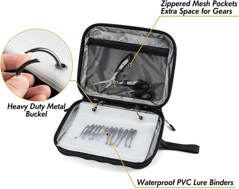 Dr.Fish Soft Bait Binder Organizer, Hard Cover Fishing Tackle Storage Binder, Lure Cover Bag with 8 Waterproof PVC Pockets for Soft Lures, Worm Snell Rigs Jigs Lure Wrap Wallet in Saudi Arabia