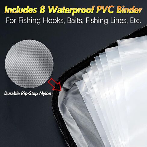 Dr.Fish Soft Bait Binder Organizer, Hard Cover Fishing Tackle Storage Binder, Lure Cover Bag with 8 Waterproof PVC Pockets for Soft Lures, Worm Snell Rigs Jigs Lure Wrap Wallet in Saudi Arabia