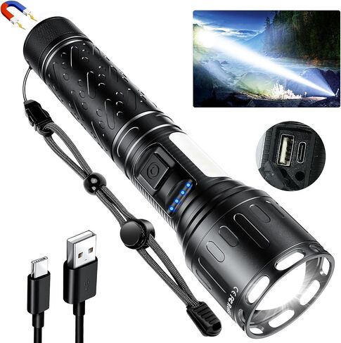 Flashlights High Lumens Rechargeable- 100,000LM Super Bright Tactical Magnetic LED Flashlight,Powerful Flash Light with 8 Modes,Waterproof,Power Display Handheld Flashlight for Emergency in Saudi Arabia