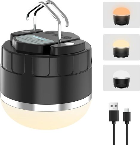 Rechargeable LED Camping Lantern 1000LM, TOHETO Portable Hanging Tent Light with 3 Colors Changing, Magnetic Base, Waterproof Emergency Hanging Light for Hurricane, Power Outages, Home, Hiking -Black in Saudi Arabia