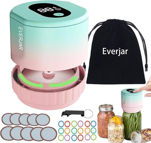 طقم سدادة تفريغ الهواء من Everjar™ لبرطمانات ماسون، سدادة تفريغ جرة ماسون كهربائية 20 ثانية، آلة ختم فراغ لتخزين الطعام لبرطمانات ميسون مع أغطية برطمانات تعليب واسعة ومنتظمة بالفم in Saudi Arabia