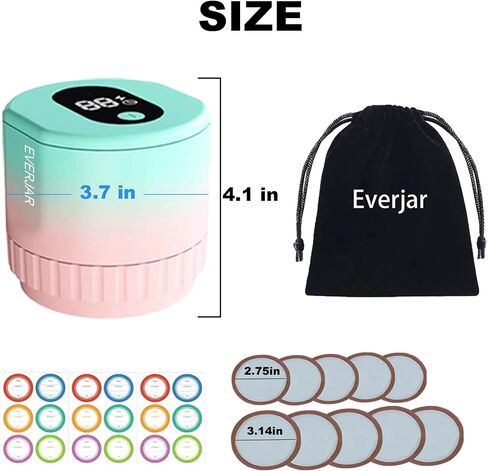 طقم سدادة تفريغ الهواء من Everjar™ لبرطمانات ماسون، سدادة تفريغ جرة ماسون كهربائية 20 ثانية، آلة ختم فراغ لتخزين الطعام لبرطمانات ميسون مع أغطية برطمانات تعليب واسعة ومنتظمة بالفم in Saudi Arabia