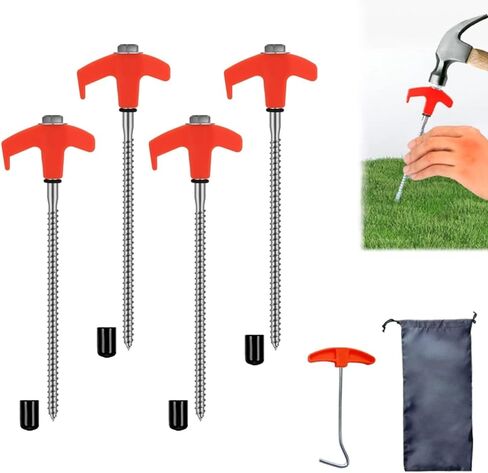 Screw in Tent Stakes, 8" Ground Anchors High Wind, Ground Screws Stakes Heavy Duty, Metal Stakes for Ground, Drillable Tent Stakes, Drill in Trampoline Anchors, Hex Pegs for Outdoor Camping in Saudi Arabia