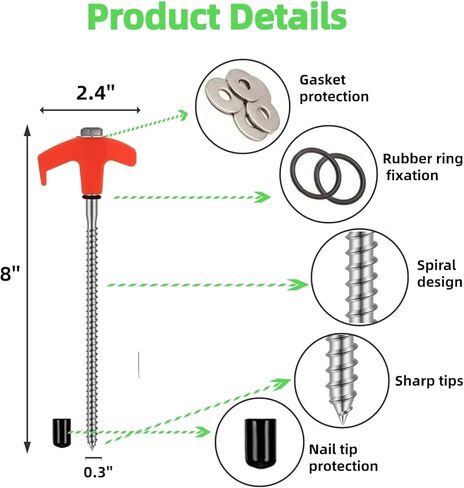 Screw in Tent Stakes, 8" Ground Anchors High Wind, Ground Screws Stakes Heavy Duty, Metal Stakes for Ground, Drillable Tent Stakes, Drill in Trampoline Anchors, Hex Pegs for Outdoor Camping in Saudi Arabia