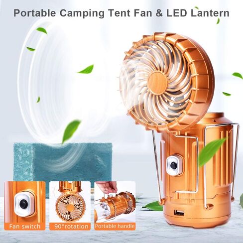 LETOUR Camping Fan with LED Camping Lantern Portable Tent Fans Camping LED Ligh Collapsible-USB Rechargeable and Solar Power Hurricane Emergency Survival Kit for Outdoor Camp Hiking Fishing Reading in Kuwait