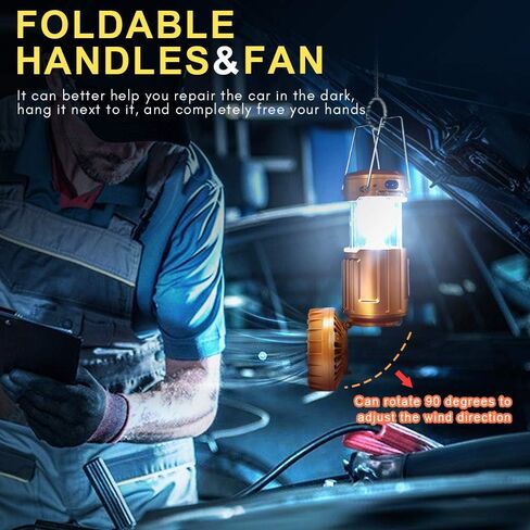 LETOUR Camping Fan with LED Camping Lantern Portable Tent Fans Camping LED Ligh Collapsible-USB Rechargeable and Solar Power Hurricane Emergency Survival Kit for Outdoor Camp Hiking Fishing Reading in Kuwait