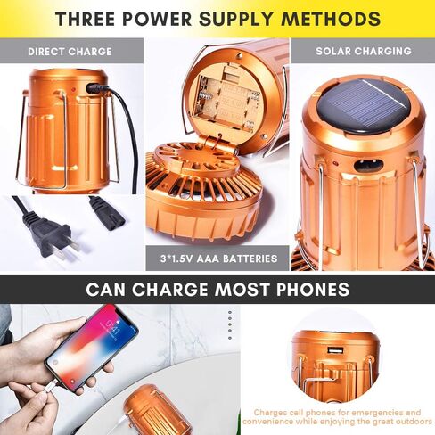 LETOUR Camping Fan with LED Camping Lantern Portable Tent Fans Camping LED Ligh Collapsible-USB Rechargeable and Solar Power Hurricane Emergency Survival Kit for Outdoor Camp Hiking Fishing Reading in Kuwait