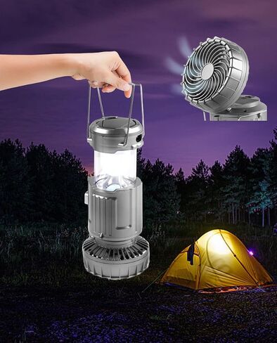 LETOUR Camping Fan with LED Camping Lantern Portable Tent Fans Camping LED Ligh Collapsible-USB Rechargeable and Solar Power Hurricane Emergency Survival Kit for Outdoor Camp Hiking Fishing Reading in Saudi Arabia