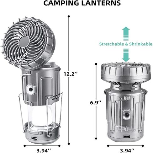 LETOUR Camping Fan with LED Camping Lantern Portable Tent Fans Camping LED Ligh Collapsible-USB Rechargeable and Solar Power Hurricane Emergency Survival Kit for Outdoor Camp Hiking Fishing Reading in Saudi Arabia