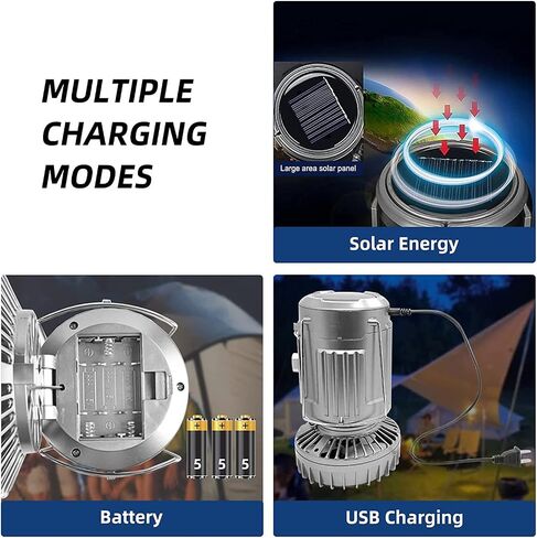 LETOUR Camping Fan with LED Camping Lantern Portable Tent Fans Camping LED Ligh Collapsible-USB Rechargeable and Solar Power Hurricane Emergency Survival Kit for Outdoor Camp Hiking Fishing Reading in Saudi Arabia