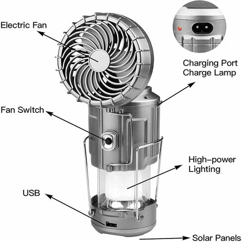 LETOUR Camping Fan with LED Camping Lantern Portable Tent Fans Camping LED Ligh Collapsible-USB Rechargeable and Solar Power Hurricane Emergency Survival Kit for Outdoor Camp Hiking Fishing Reading in Saudi Arabia