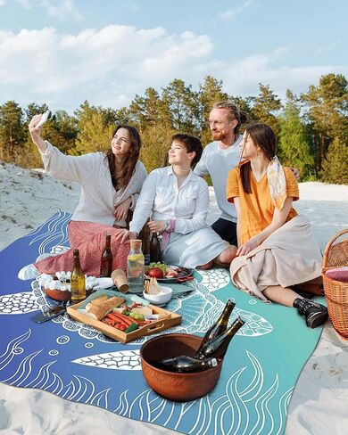 Beach Blanket Waterproof Sandproof Picnic Blankets Extra Large Beach Mat 79" X 83" for 4-6 Adults Oversized Picnic Mat for Outdoor Travel Camping Hiking (Style 1) in Saudi Arabia