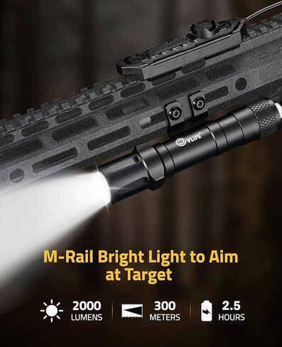 CVLIFE 1900 لومن مصباح يدوي تكتيكي متوافق مع السكك الحديدية Mlok، مجموعة ضوء ليزر بندقية عالية التجويف مع مفتاح التحكم عن بعد للضغط، ضوء تكتيكي قابل لإعادة الشحن لحظي in Kuwait