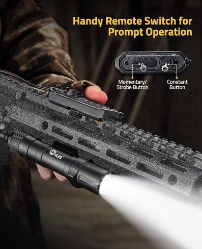 CVLIFE 1900 لومن مصباح يدوي تكتيكي متوافق مع السكك الحديدية Mlok، مجموعة ضوء ليزر بندقية عالية التجويف مع مفتاح التحكم عن بعد للضغط، ضوء تكتيكي قابل لإعادة الشحن لحظي in Kuwait