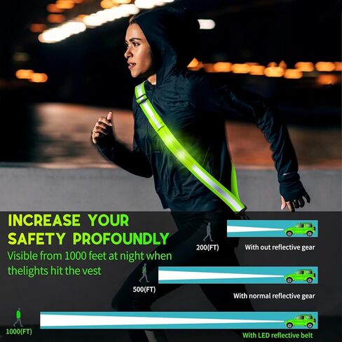 مجموعة معدات الجري العاكسة LED وشاح حزام عاكس للمشي في الليل وحزام ذراع عالي الوضوح قابل للتعديل معدات السلامة للجري ملحقات الترفيه في الهواء الطلق للعدائين والمشاة in Kuwait