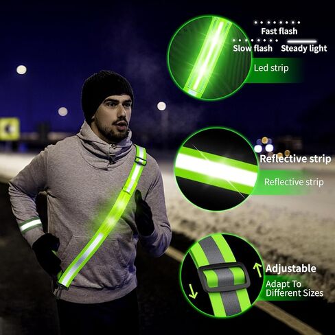 مجموعة معدات الجري العاكسة LED وشاح حزام عاكس للمشي في الليل وحزام ذراع عالي الوضوح قابل للتعديل معدات السلامة للجري ملحقات الترفيه في الهواء الطلق للعدائين والمشاة in Kuwait