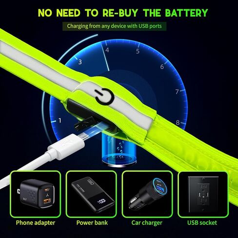 مجموعة معدات الجري العاكسة LED وشاح حزام عاكس للمشي في الليل وحزام ذراع عالي الوضوح قابل للتعديل معدات السلامة للجري ملحقات الترفيه في الهواء الطلق للعدائين والمشاة in Kuwait