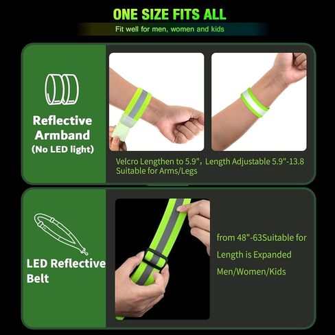 مجموعة معدات الجري العاكسة LED وشاح حزام عاكس للمشي في الليل وحزام ذراع عالي الوضوح قابل للتعديل معدات السلامة للجري ملحقات الترفيه في الهواء الطلق للعدائين والمشاة in Kuwait
