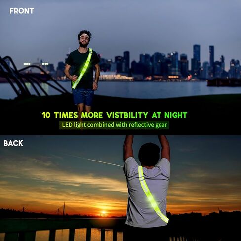 مجموعة معدات الجري العاكسة LED وشاح حزام عاكس للمشي في الليل وحزام ذراع عالي الوضوح قابل للتعديل معدات السلامة للجري ملحقات الترفيه في الهواء الطلق للعدائين والمشاة in Kuwait