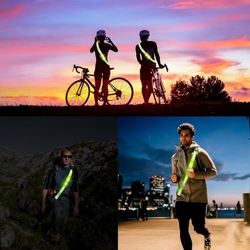 مجموعة معدات الجري العاكسة LED وشاح حزام عاكس للمشي في الليل وحزام ذراع عالي الوضوح قابل للتعديل معدات السلامة للجري ملحقات الترفيه في الهواء الطلق للعدائين والمشاة in Kuwait