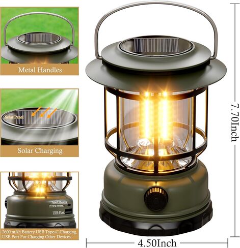 3 Pack Solar Camping Lanterns with Stepless Dimming, Rechargeable Battery LED Lanterns for Power Outages, Outdoor Camping Lights for Camping Garden Yard Hiking Home in Saudi Arabia