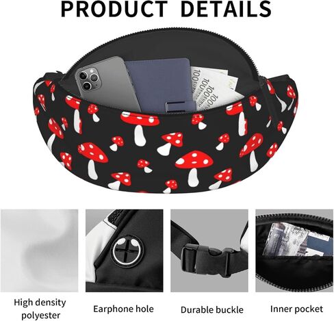 حقيبة خصر طويلة تمر بالجسم من Red Mushroom Fanny Pack للرجال والنساء. حقيبة حزام للسفر والمشي والمشي لمسافات طويلة وصيد الأسماك. in Saudi Arabia