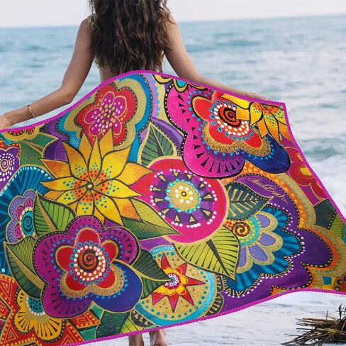 منشفة شاطئ كبيرة الحجم من الألياف الدقيقة - 40 × 63 بوصة، خالية من الرمال، سريعة الجفاف، فائقة النعومة، مثالية للسفر وحمام السباحة واليوجا والتخييم - تتضمن حقيبة سفر برباط متطابقة وزنابق ماء مونيه in Kuwait