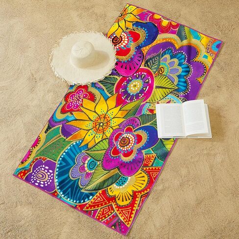 منشفة شاطئ كبيرة الحجم من الألياف الدقيقة - 40 × 63 بوصة، خالية من الرمال، سريعة الجفاف، فائقة النعومة، مثالية للسفر وحمام السباحة واليوجا والتخييم - تتضمن حقيبة سفر برباط متطابقة وزنابق ماء مونيه in Kuwait