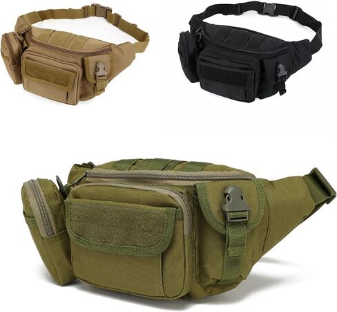 Tactical Waist Pack for Men - 8L Large Capacity Water Resistant Gun Pack for Outdoor Sports Hiking Travel Fishing (Black) in Saudi Arabia